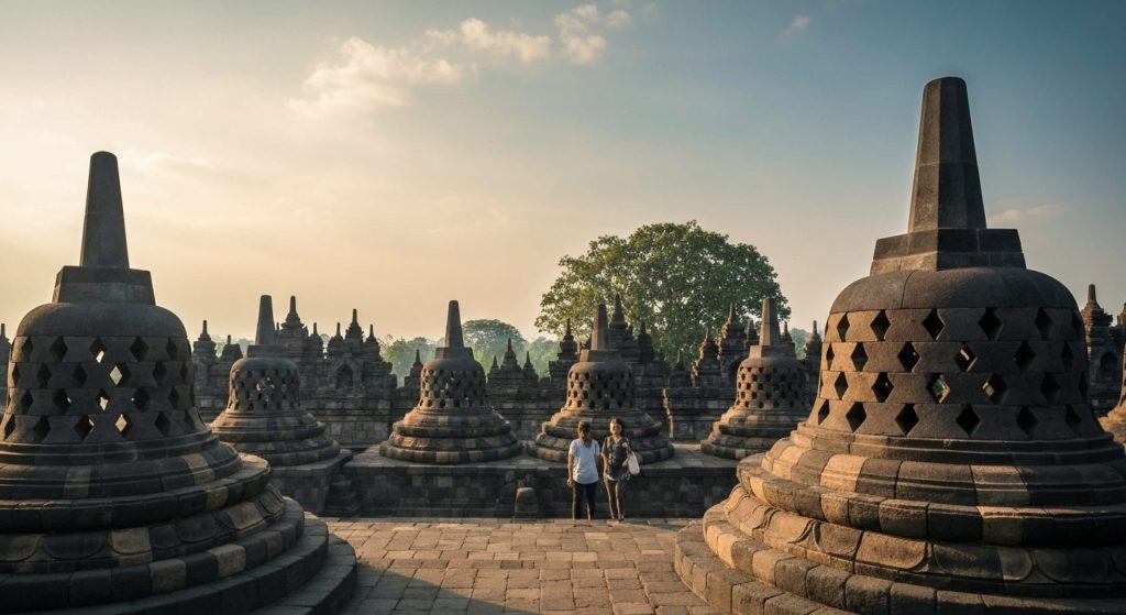 borobudur temple history — Photorealistic editorial travel photograph relevant to: The honest, Bali-based planning desk