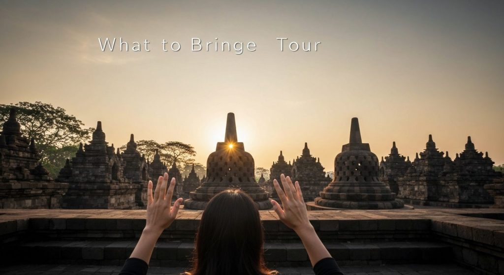 what to bring borobudur temple sunrise tour — Photorealistic editorial travel photograph relevant to: The honest, Bali-b